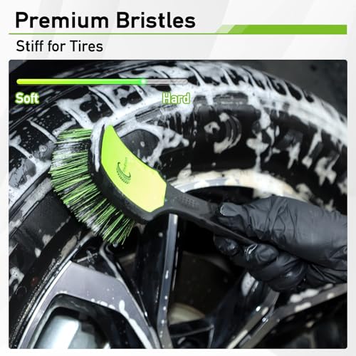 MVEQRRN 9PCS Car Detailing Brush Set, Boar Hair Detailing Brushes,Car Detailing Wheel Kit (Green) | Soft & Stiff Bristles Auto Detailing Brush,Wheel & Tire Brush,Interior & Exterior Car Brush,Car Wash Kit for Cars,Trucks,SUVs - color: 9pcs green detail wh
