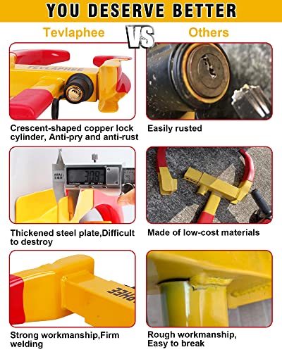 Tevlaphee Universal Wheel Lock Heavy Duty Security Trailer Wheel Lock Anti Theft Wheel Locks for Cars SUV Camper Motorcycle Trailer Great Deterrent Bright Color with 3 Keys (Red-Yellow) - color: Red-yellow