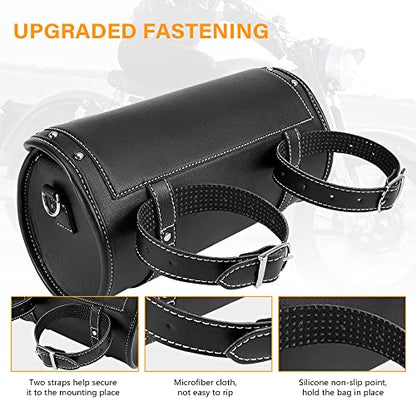 NICECNC Motorcycle Fork Bag - PU Leather Universal Tool Bag with Reinforced Straps, Waterproof, Black - color: Black