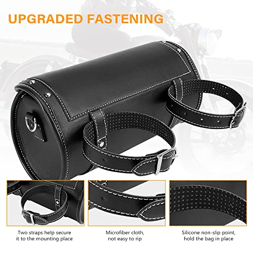 NICECNC Motorcycle Fork Bag - PU Leather Universal Tool Bag with Reinforced Straps, Waterproof, Black - color: Black