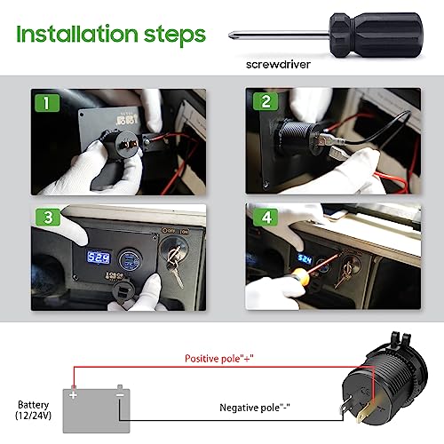10L0L 12V USB Outlet Quick Charge 3.0 Dual USB Charger Socket with On/Off Switch & Blue LED, Waterproof Power Port for Golf Cart EZGO Club Car Yamaha UTV ATV Boat Truck Motorcycle - color: Dual USB