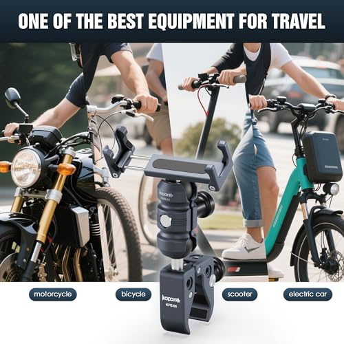Anti-Theft Motorcycle Phone Mount, Handlebar Clamp Base Fits 0.5"-2" Diameter Bars, 25mm Ball Head & Double Socket Arm, Universal for iPhone/Samsung/Android Phones Width 2.56"-3.74" (KPS-01) - color: KPS-01