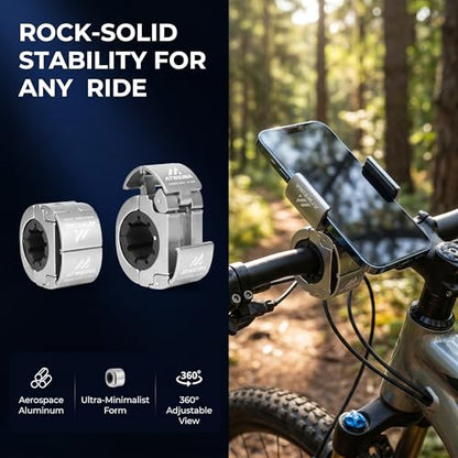 2 Pack Universal Aluminum Bike Phone Mount Anti-Shake Motorcycle Cell Holder for Phones CNC Metal Handlebar Bracket for Road & Mountain Bikes-Silver - color: Silver