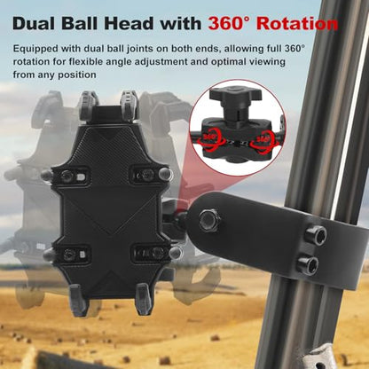 UTV Phone Mount for Pro-Fit Cage, Aluminum Alloy 8-Claw Holder for Groove Rods, 360° Adjustable SXS Mount for Defender Ranger General Uforce for 4.9" to 6.9" Cellphone - size: Fits Pro-Fit Cage