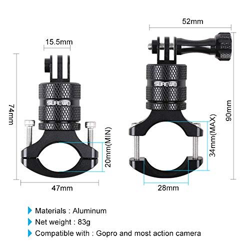 Bike Mount for Action Cameras, Aluminum Handlebar Mount Compatible with GoPro Hero 13/12/11/10/9/8/7/6/5 Black, GoPro Max, DJI Osmo Action 5/4/3/2, Crosstour and More