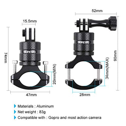 Bike Mount for Action Cameras, Aluminum Handlebar Mount Compatible with GoPro Hero 13/12/11/10/9/8/7/6/5 Black, GoPro Max, DJI Osmo Action 5/4/3/2, Crosstour and More