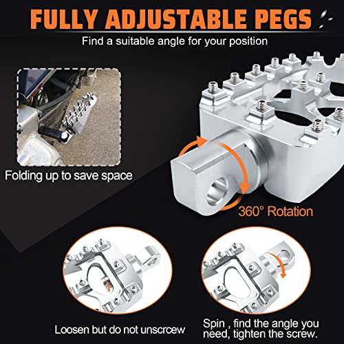 StarknightMT CNC Wide Fat Footpegs 360° Roating MX Foot Pegs Chopper Bobber Style Compatible with Harley Dyna Fatboy Sportster Iron 883 (Silver) - color: Silver