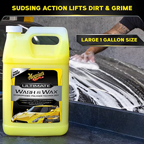 Meguiar's Ultimate Wash and Wax, Car Wash Soap and Wax Cleans & Shines in One Step, Shine & Protect with an Enhanced pH Balanced Car Paint Cleaner, 1 Gallon - style: Ultimate Wash & Wax