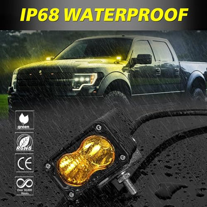 Yellow LED Pods, AKD Part 3 Inch CREE LED Ditch Lights 40W Spot Flood Combo LED Fog Lights Small Yellow Chase Light Bar Pods 2 Pack for Truck Motorcycle Dirt Bike SUV UTV ATV Surron Toyota - color: Yellow