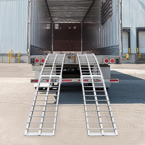 Pair of Aluminum Loading Truck Ramps, 12”W x 89.8”L, 2PCS 1500 Lbs Heavy Duty Motorcycle Ramps with Load Straps, Anti-Slip Foldable Ramp for ATV/UTV/Lawnmower/Tractor - size: 12”W x 89.8”L