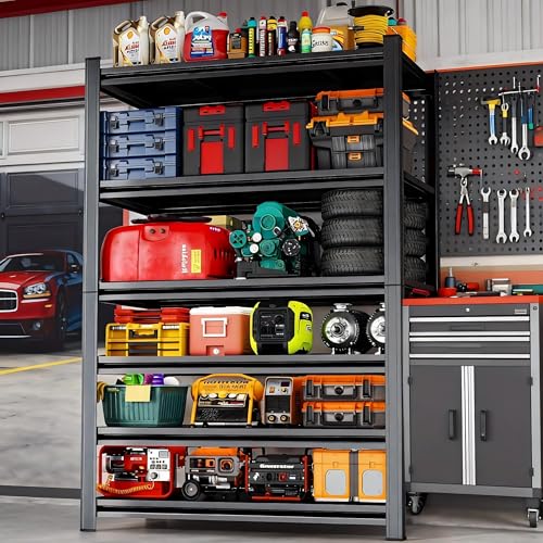 45"W Heavy Duty Shelving 6-Tier, Garage Storage Adjustable Shelf Rack, Metal Organizer Ideal for Pantry, Closet, Kitchen, Warehouse, 18 Inches Deep, Larage Storage Shelves, Black, 77.4"H - size: 6 Tier | 78" H x 45"W x 18"D