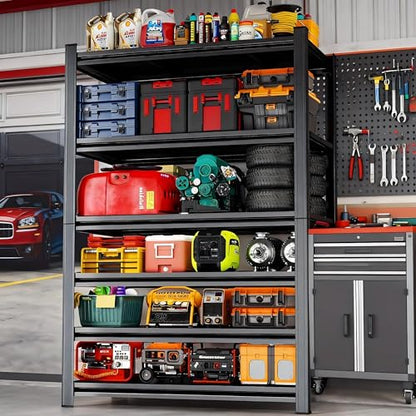 45"W Heavy Duty Shelving 6-Tier, Garage Storage Adjustable Shelf Rack, Metal Organizer Ideal for Pantry, Closet, Kitchen, Warehouse, 18 Inches Deep, Larage Storage Shelves, Black, 77.4"H - size: 6 Tier | 78" H x 45"W x 18"D