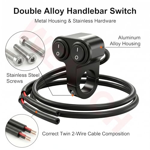 Dual Universal 7/8" 22mm Motorcycle Handlebar Switch, 12V Waterproof Handle Bar ON Off Toggle Switch for Motorcycle ATV Dirt Bike Scooter Marine Fog Light, Black
