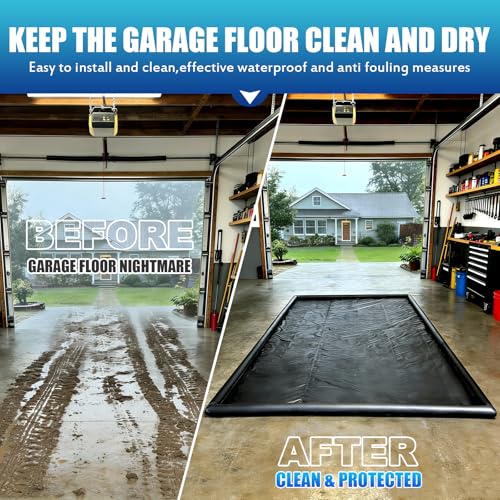 Inflatable Garage Floor Mat, Waterproof Car Wash Mat with High Rise Edge, 9.8FT x 19.6FT Heavy Duty PVC Parking Containment Mat for Snow Mud Oil, Garage Floor Protector for Car SUV Truck Motorcycle