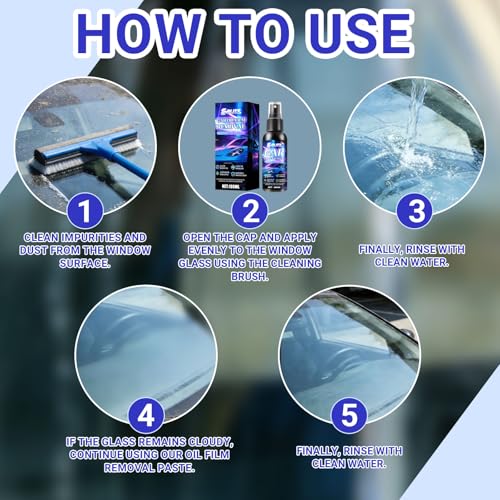 Car Oil Film Removal Spray, Clear Vision Glass Cleaner, 100ml Clear Vision Windshield Cleaner with Microfiber Cloths, Quick Coating for Automotive Windows and Rearview Mirrors