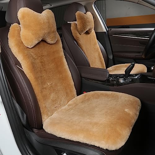 OGLAND 2 Pack Fur Fuzzy Sheepskin Car Seat Covers for Universal Auto Plush Seat Cushion Accessories Automobiles (Honey Beige) - color: Honey Beige
