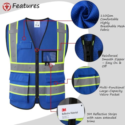 Safety Vest for Men Women Reflective Construction Vest - color: Blue, size: 3X-Large