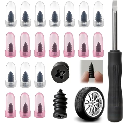 PUSKIU Tire Repair Rubber Nail Kit with 2 Sizes, Screw in Tire Plugs Rubber Screws, Tire Repair Screws for Tubeless Tires, Fast Emergency Tire Repair for Car Motorcycle Bike Truck (20 Pcs) - color: 20 Pcs
