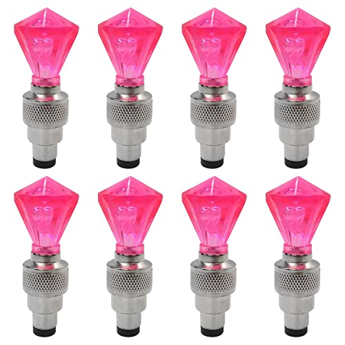 8 Pack Valve Stem LED Cap for Bike Bicycle Car Motorcycle Wheel Tire Light Lamp to Increase Night-Time and Bad Weather Visibility for Safety (Gem Shape, Pink)