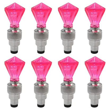 8 Pack Valve Stem LED Cap for Bike Bicycle Car Motorcycle Wheel Tire Light Lamp to Increase Night-Time and Bad Weather Visibility for Safety (Gem Shape, Pink)