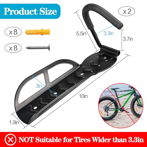 DkOvn 2 Pack Bike Rack Garage Wall Mount, Wall Mount Bike Rack with Screws, Heavy Duty Steel Vertical Bike Hook Holds Up to 66lb for Indoor Storage - color: 2 Pack Black