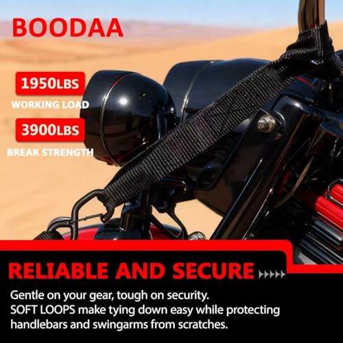 4 Pack Soft Loop Tie Down Straps, 3900 lbs Break Strength Heavy Duty Motorcycle Handlebar Straps for ATV, UTV, Dirt Bike, Trailer, Truck Bed, Kayak – Reliable Transport & Hauling