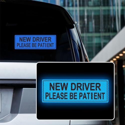 2pcs High Intensity Reflective New Driver Car Sticker Waterproof Student Driver Please Be Patient Decal for Car Window Bumper Reflective Night Safety Warning Decal (Blue) - color: Blue