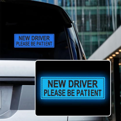 2pcs High Intensity Reflective New Driver Car Sticker Waterproof Student Driver Please Be Patient Decal for Car Window Bumper Reflective Night Safety Warning Decal (Blue) - color: Blue