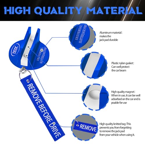 DEDC Universal Pinch Weld Jack Pad 2 Pcs Blue, Magnetic Aluminum Jacking Puck Frame Rail Protecotr with 2 Reminder Streamers, Garage Accessories for Mechanics - size: Blue 2 Pcs with 2 Reminders
