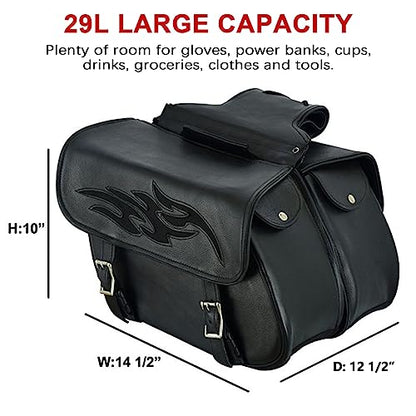 Dream Apparel Naked Cowhide Leather Motorcycle Saddle Bags Throw Over Saddlebags, Motorcycle Side Bags for Honda Shadow Sportster Softail Dyna V-star (Black, No Studs)