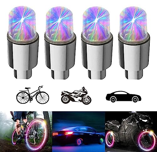 4 Pack LED Bike Wheel Lights Car Tire Valve Stems Caps Bicycle Motorcycle Waterproof Tyre Spoke Flash Light Cool Reflector Accessories for Men Women Kids (Colorful) - color: Colorful