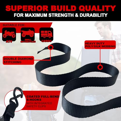 Retractable Ratchet Straps 2" x 10', Heavy Duty Auto Retract Tie Down Straps for Trailer, Motorcycle, ATV - 1654LBS Break Strength, 2 Pack