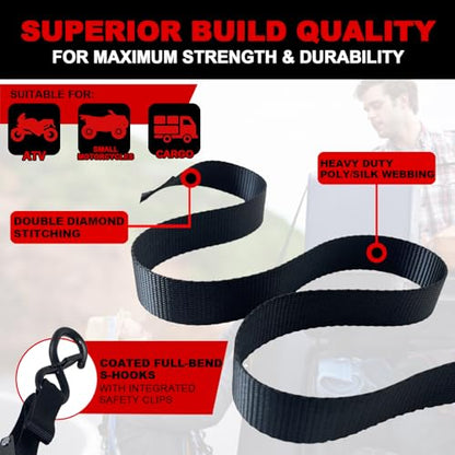 Retractable Ratchet Straps 2" x 10', Heavy Duty Auto Retract Tie Down Straps for Trailer, Motorcycle, ATV - 1654LBS Break Strength, 2 Pack