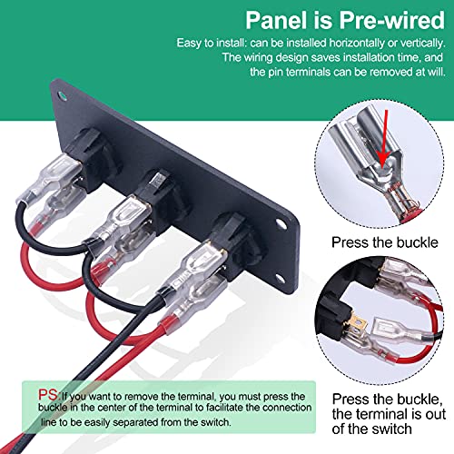Twidec/3 Gang Rocker Toggle Switch Panel with 12V DC Round Dot Lighted 20A 3 Pins ON/Off SPST Switch Control for Car Or Boat Blue LED Light KCD2-102N-BU-XBZ - color: Blue LED-Panel
