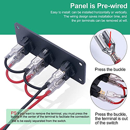 Twidec/3 Gang Rocker Toggle Switch Panel with 12V DC Round Dot Lighted 20A 3 Pins ON/Off SPST Switch Control for Car Or Boat Blue LED Light KCD2-102N-BU-XBZ - color: Blue LED-Panel