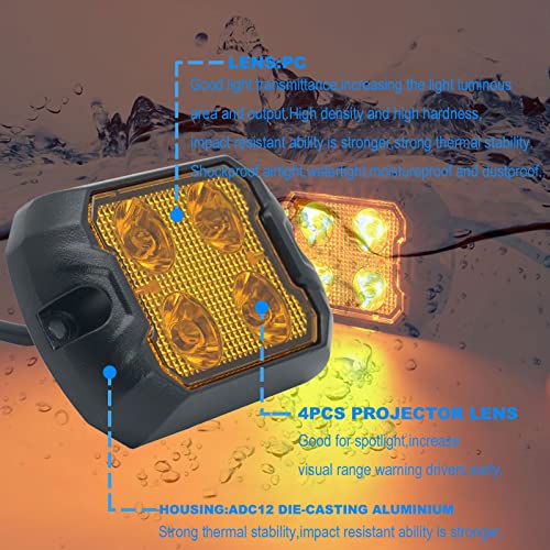 LED Strobe Light Amber Emergency Kit Grille Quad Sync Flashing Surface Mount Hazard Warning Caution Light for Vehicles Off Road SUV Trucks Trailer Boat