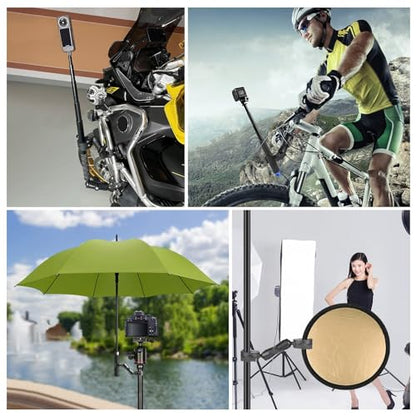 Double Mount Clamp for Action Camera, PULUZ Super Clamp Adapter Double Head Multifunction Holder for Motorcycle, Photography Light Fixture Bracket,Umbrella,Selfie Stick,Reflector - style: Double Mount Clamp