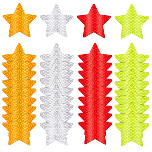 Ymapinc 40Pcs Star Shape Reflective Stickers, Warning Safety Reflector Stickers for Kids, Waterproof Safety Helmet Stickers for Vehicles, Bicycles, Motorcyclesc and Construction Workers
