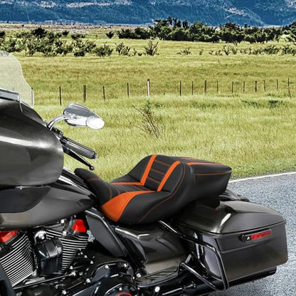 C.C. RIDER Driver& Passenger Seat Fit For Harley Touring 2009-2023 Road Glide Street Glide Road King Electra Glide and 2009-2022 CVO Models, Mammock Seat - color: 02# Orange 3