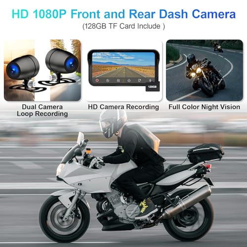 LBW 6.25" Carplay Screen for Motorcycle (Includes128G SD Card) with Dual 2K Dash Cam, TPMS, Wireless Android Auto, GPS Navigation, IP67 Waterproof, HD Touch Screen, Bluetooth, Remote Control, Siri