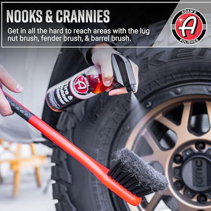 Adam's Wheel & Tire Brush Combo (2-Item) - Includes Wheel Brush & Tire Brush for Cleaning Rubber, Plastic, Chrome, Metal, Aluminum, Rim & Spoke Surfaces - size: 2-Item