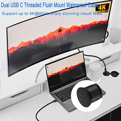 QIANRENON Dual USB C Threaded Flush Mount Waterproof Cable 10Gbps 2 USB C 3.1 Male to Female Panel Mount Extension Cable Support 4K@60HZ Audio and Video Transmission 1m/3.3ft