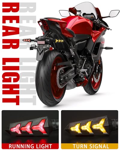 Sequential Turn Signal Motorcycle Blinkers LED Front Rear Flowing Indicators Daytime Running Light Universal Compatible with Harley Honda Kawasaki Suzuki Yamaha (Blue/Amber/Red) - color: Blue/Amber/Red