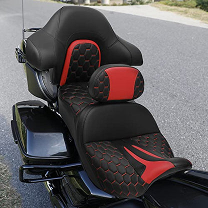 C.C. RIDER Motorcycle Hammock Seat+ Rider Backrest+ King/Chopped Trunk Backrest Pad Fit for Harley 2014-2023 Touring Road King FLHR Street Glide FLHX Road Glide FLTRX Electra Glide FLHT - color: 23# Red (Seat+ 2 Backrests)