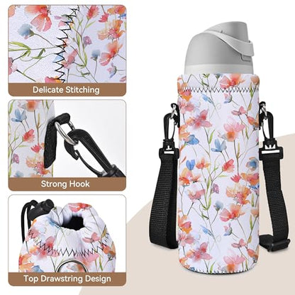 RICHEN Neoprene Water Bottle Carrier Bag with Adjustable Shoulder Strap,Insulated Water Bottle Cover for Stainless Steel/Glass/Plastic Bottles - color: BC-52, size: 750ml