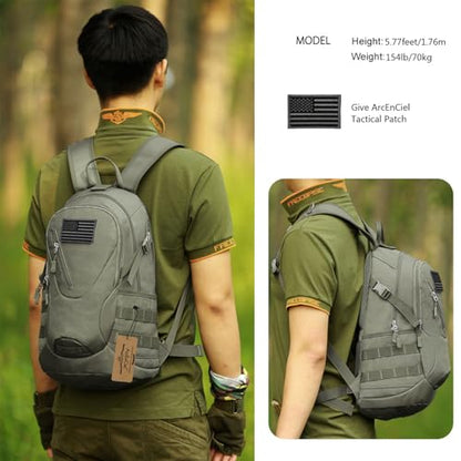 ArcEnCiel 15L Motorcycle Backpack Tactical Bag Rucksacks for Outdoor Camping Trekking Hunting with Patch - color: Grey