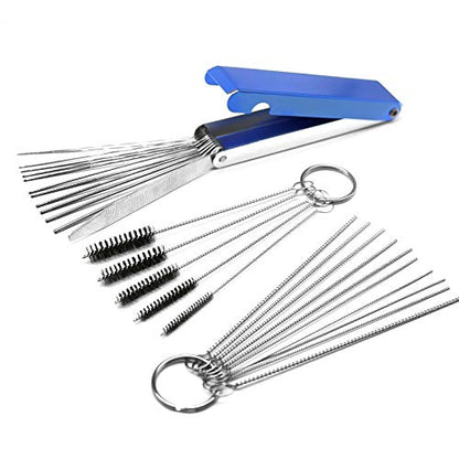Carburetors Carbon Dirt Jet Remove Cleaning Tool Kit, 13 Wires Set + 10 Cleaning Needles + 5 Nylon Brushes Cleaner for Welder Carb Chainsaw Spray Guns Torch Tips Firing Hole Stove Burner Holes