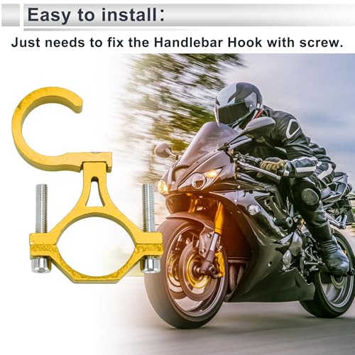 Motoforti Universal Motorcycle Hanging Hook Arc Motorcycle Helmet Luggage Bag Holder Hanger for Scooters Bicycles Aluminum Alloy Golden Yellow 1 Set