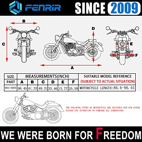 FENRIR 96" Motorcycle Cover Waterproof Outdoor Storage Exhaust Pipe Anti-Scalding Compatible with Harley Davidson Softail Fat bob Fat boy Low Rider Breakout Indian Scout Chief Shadow Vulcan Boulevard - size: 96.45"X41.33"X49.21" Cruiser