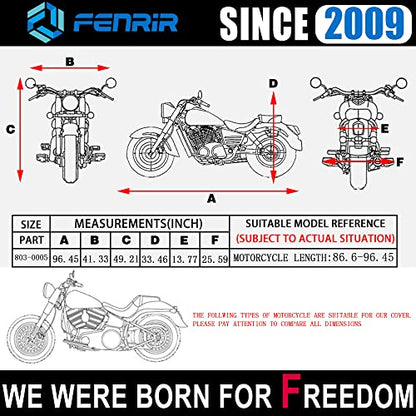 FENRIR 96" Motorcycle Cover Waterproof Outdoor Storage Exhaust Pipe Anti-Scalding Compatible with Harley Davidson Softail Fat bob Fat boy Low Rider Breakout Indian Scout Chief Shadow Vulcan Boulevard - size: 96.45"X41.33"X49.21" Cruiser